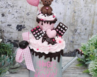 Regadera de chocolate falso para San Valentín: decoración de ositos de peluche, abrazos y besos de San Valentín, accesorios para fotos