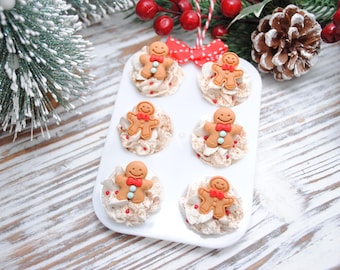 Faux Gingerbread Muffin Tin Ornaments - Mrs Claus Cupcake Tray, Fake Cookies, Whimsical Christmas Tree Decor