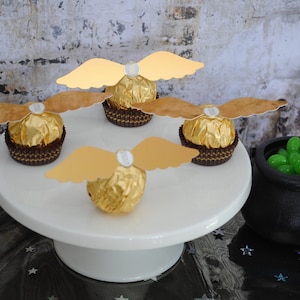 Harry Potter Golden Snitch Wing Tags - Ferrero Rocher Chocolates - Harry Potter Cake Cupcake Decor, Hogwarts, Wizard, Spells, Table Confetti