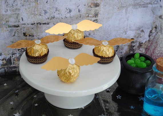 Harry Potter Golden Snitch Wing Tags Ferrero Rocher Chocolates Harry Potter  Cake Cupcake Decor, Hogwarts, Wizard, Spells, Table Confetti 