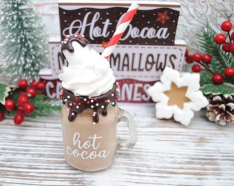 Faux Hot Cocoa Mini Milkshake - Fake Christmas Marshmallow Drink, Tiered Tray Decor