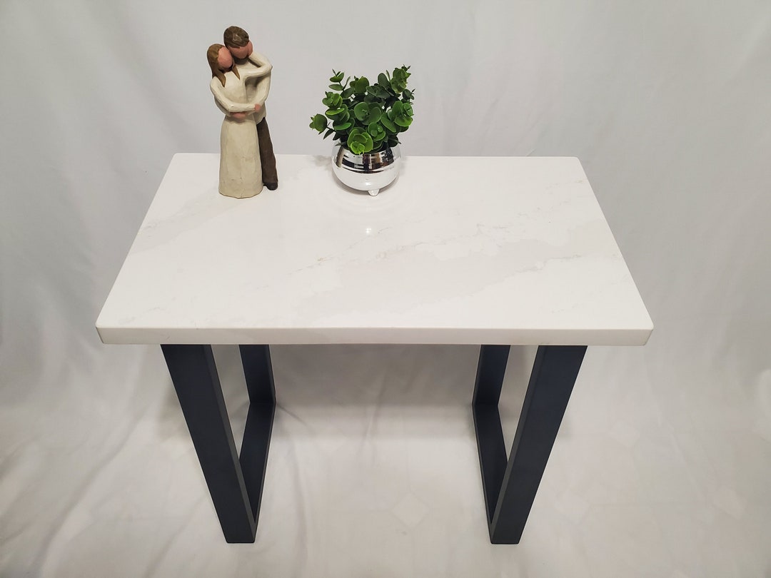 Marble Quartz End Table/rectangle Side Table With Metal Etsy