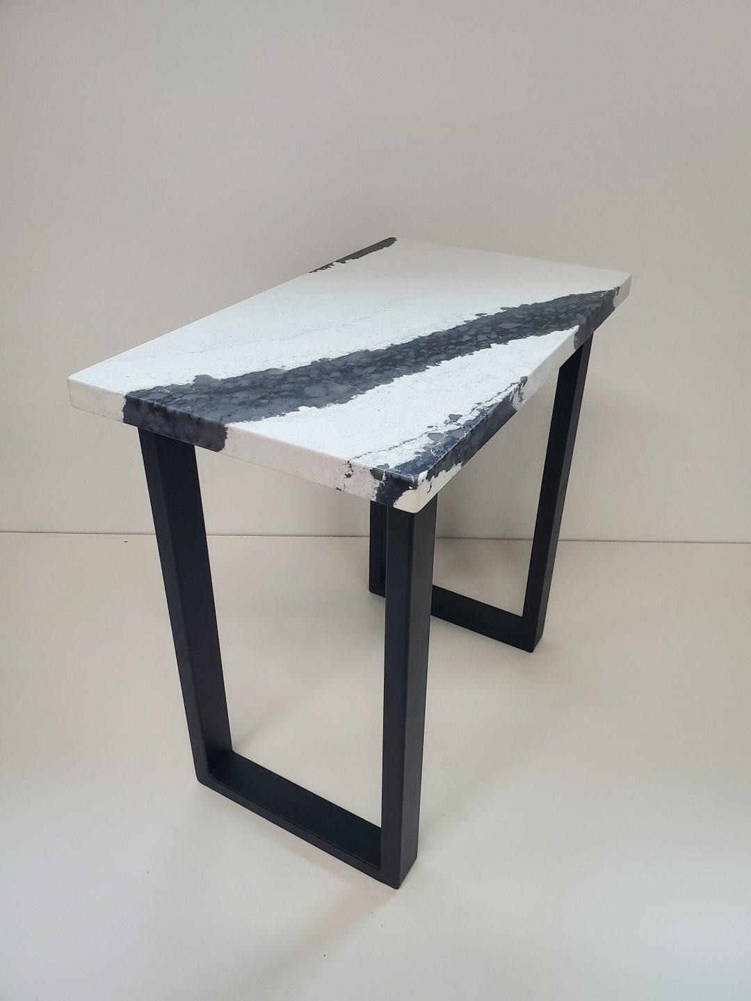Marble Quartz End Table/rectangle Side Table With Metal Etsy