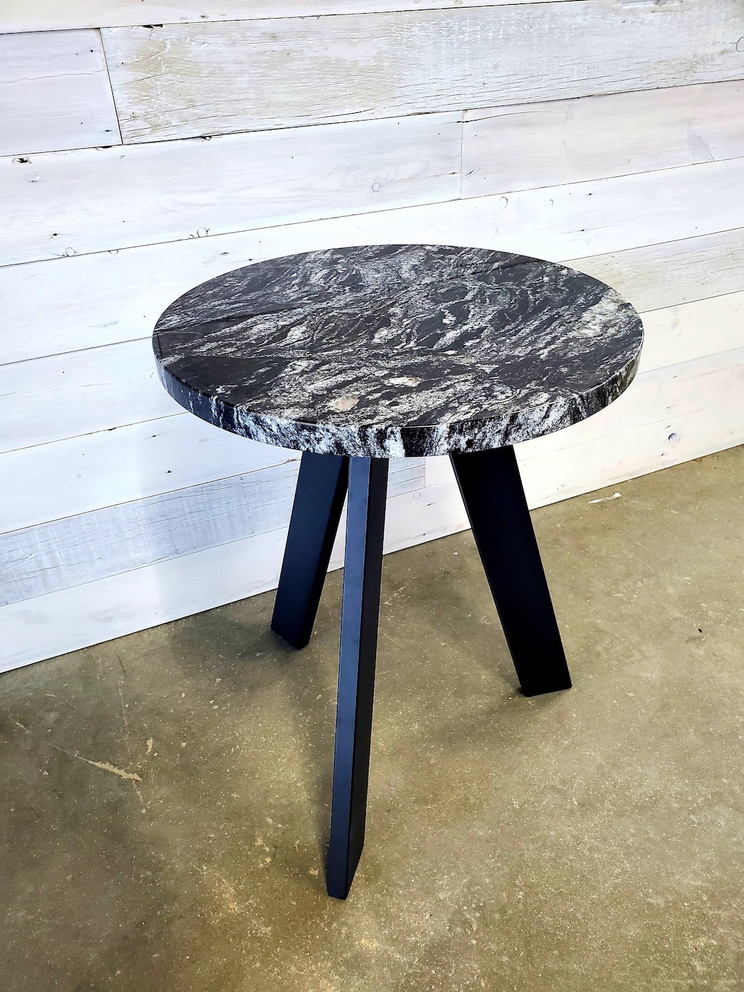 Round Granite End Table/night Stand/black Granite With Polished Edge Etsy