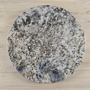 18 inch, Granite Table top, Lazy Susan, Stone base, Broken Edge Profile, Blue flower Granite