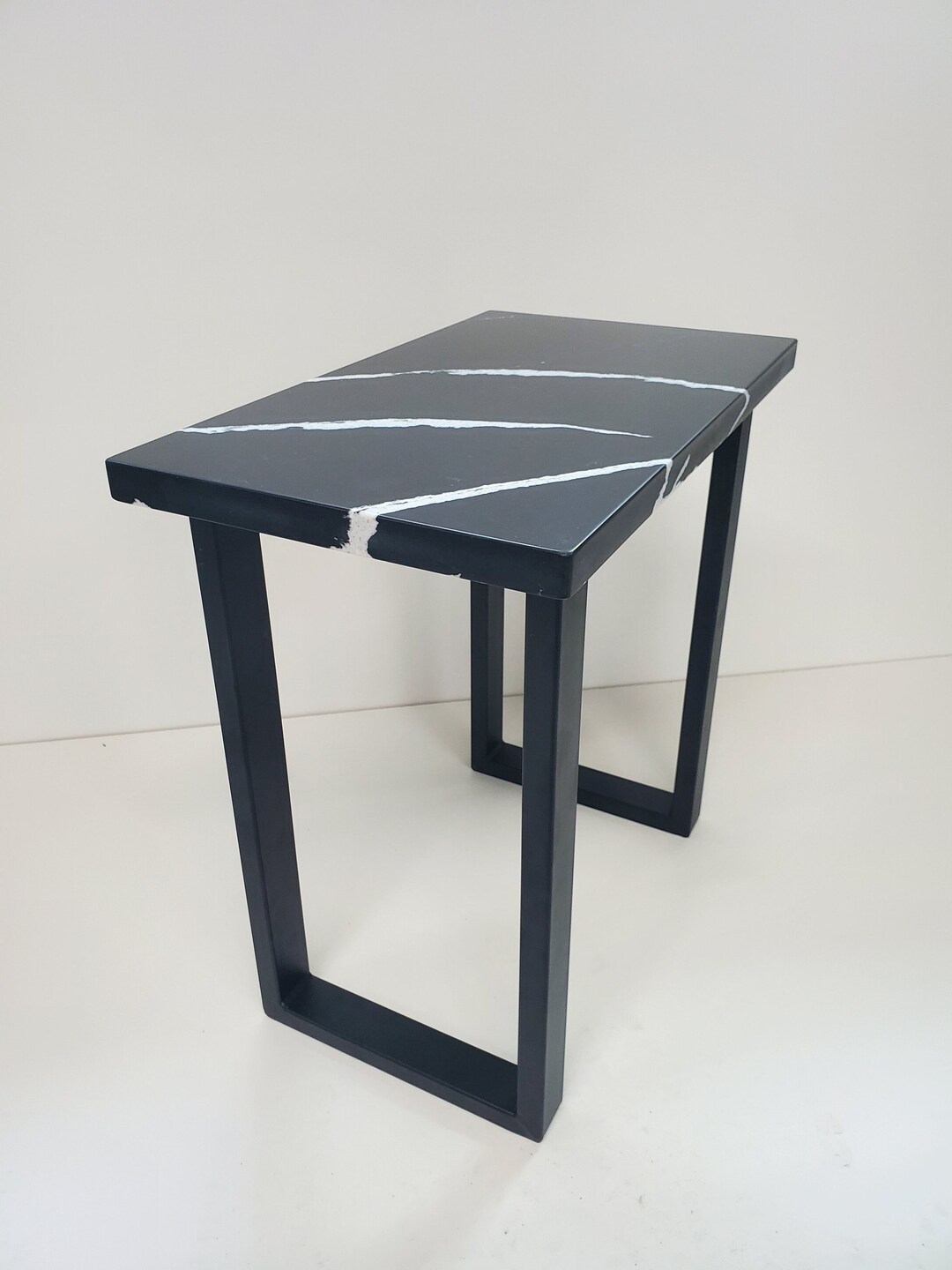 Marble Quartz End Table/rectangle Side Table With Metal Legs/modern