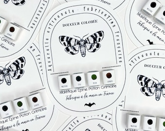 Ręcznie robiony zestaw akwareli z motywem czarownic 1/4 połówki