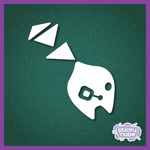May include: White sticker design of a cartoon character with a single eye and a small mouth. The character is wearing a helmet with a small antenna. The sticker is on a green background with the text "sticky nade" in white.