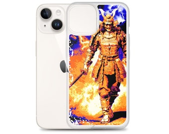 iPhone 13, 14 Cellphone Case with Hand-drawn Samurai Warrior in a Firestorm