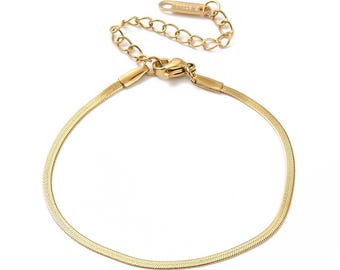 2mm 18K Gold Plated Herringbone Chain Bracelet | Minimalist Jewellery
