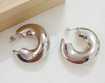 18ct Gold Plated Twisted Hoop Earrings: Chunky Stainless Steel Hoops