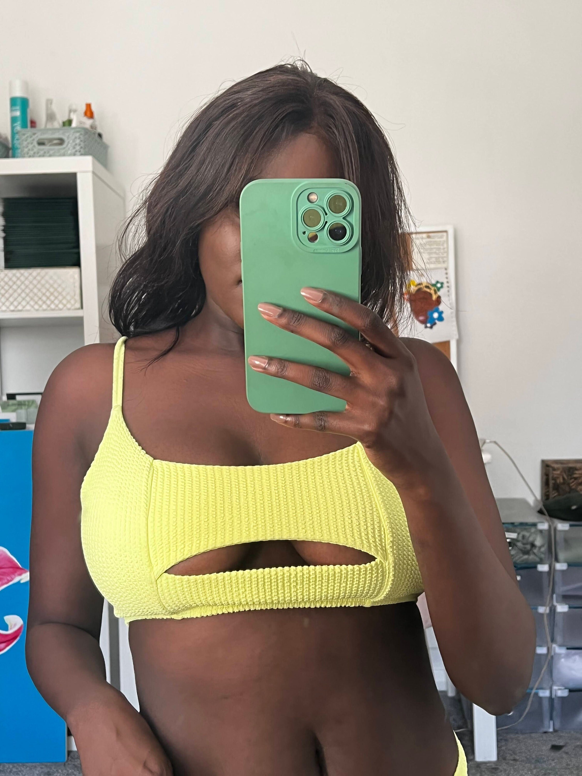 Alice Neon Yellow Lime Underboob Cut-out Ribbed Lined Bikini Top