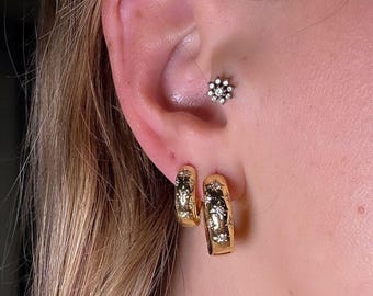 18K Gold Plated Starburst Hoop Earrings: Cubic Zirconia Celestial Jewellery