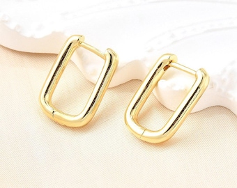 18K Gold Plated Oval Hoop Earrings Huggies