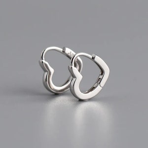 Silver Heart Huggie Hoop Earrings