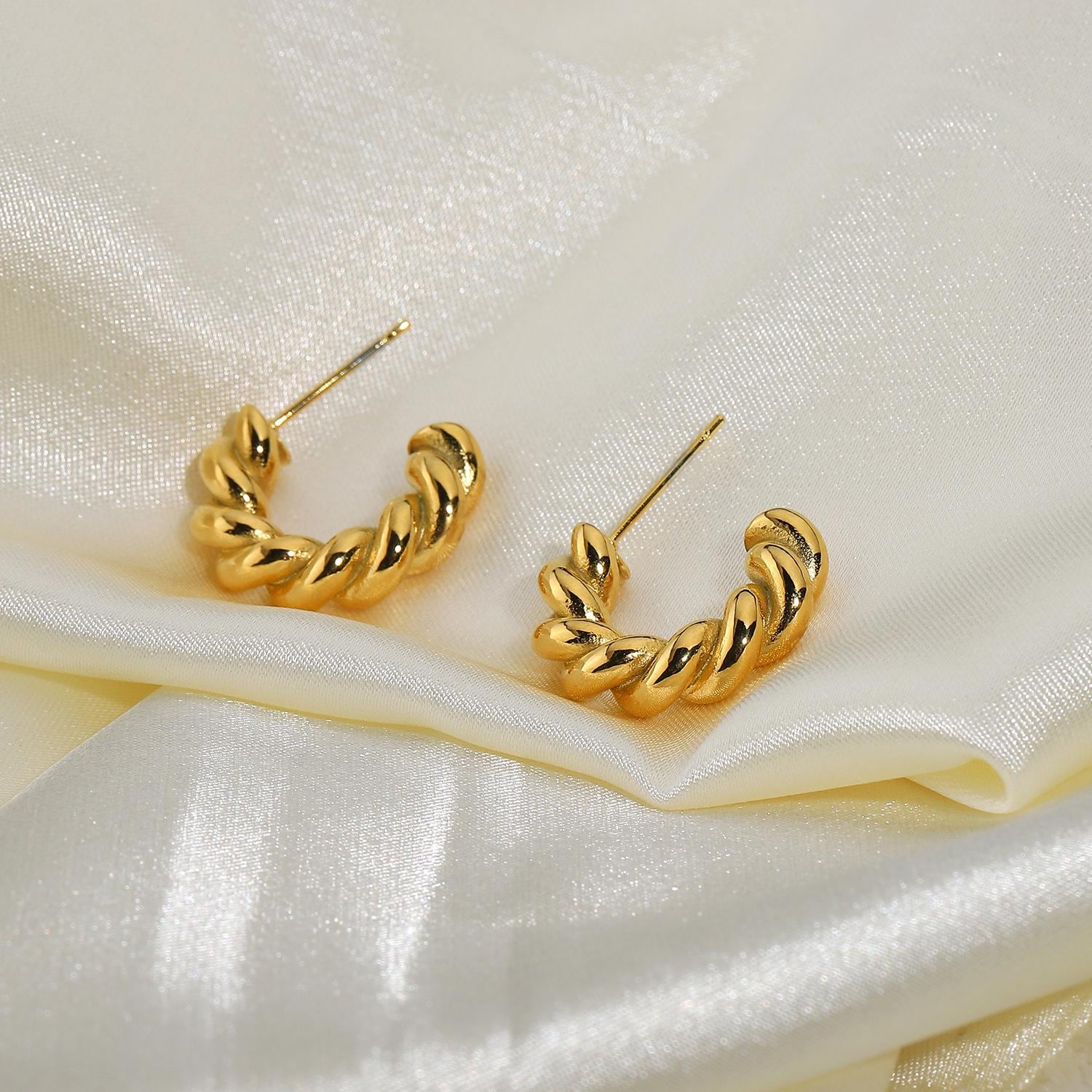 Gold Twisted Rope Hoop Earrings, 18ct Plated Stainless Steel ...