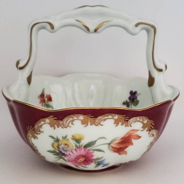 Italian Porcelain Basket with Handle Elios of Italy Candy Dish  Mother's Day