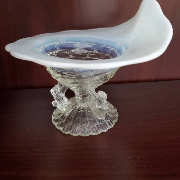 Antique Northwood Opalescent Carnival Glass Bowl: Ocean Shell Twig Vase