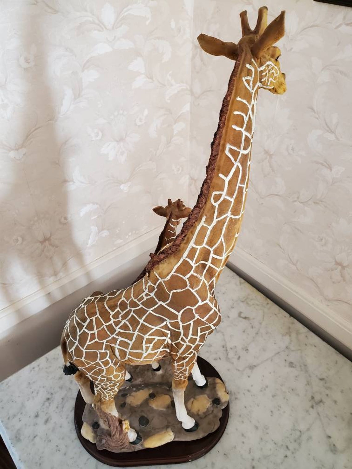 Stunning statue: Mother and baby standing giraffes on oval | Etsy