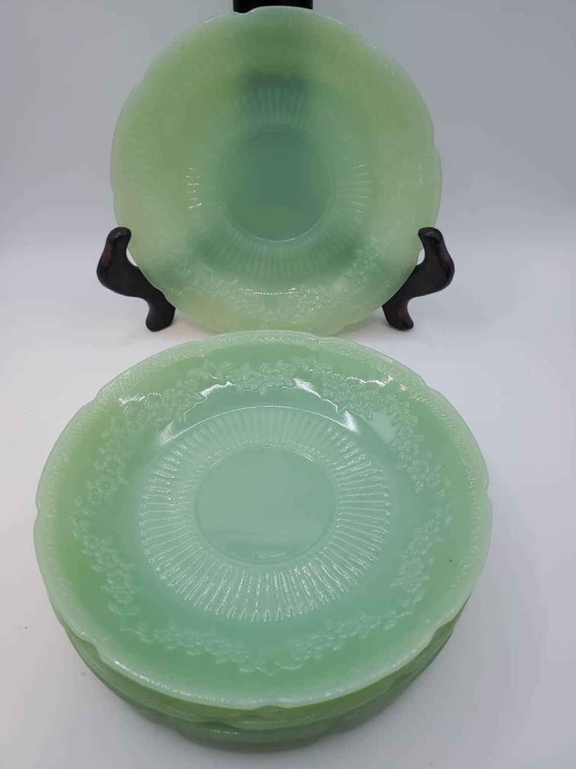 Fire King Jadeite Alice Floral Saucers 1940s Sold Individually Etsy