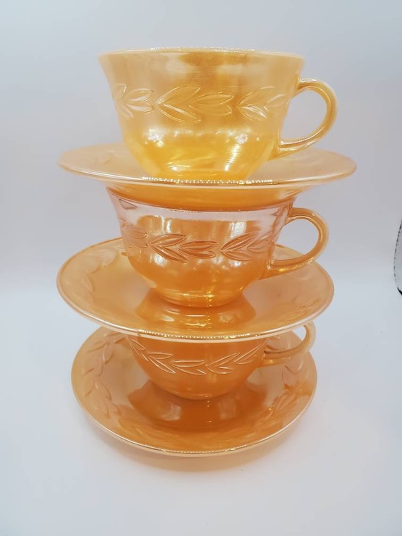 Vintage Anchor Hocking Peach Lustre Laurel Leaf Dinnerware - 1950s