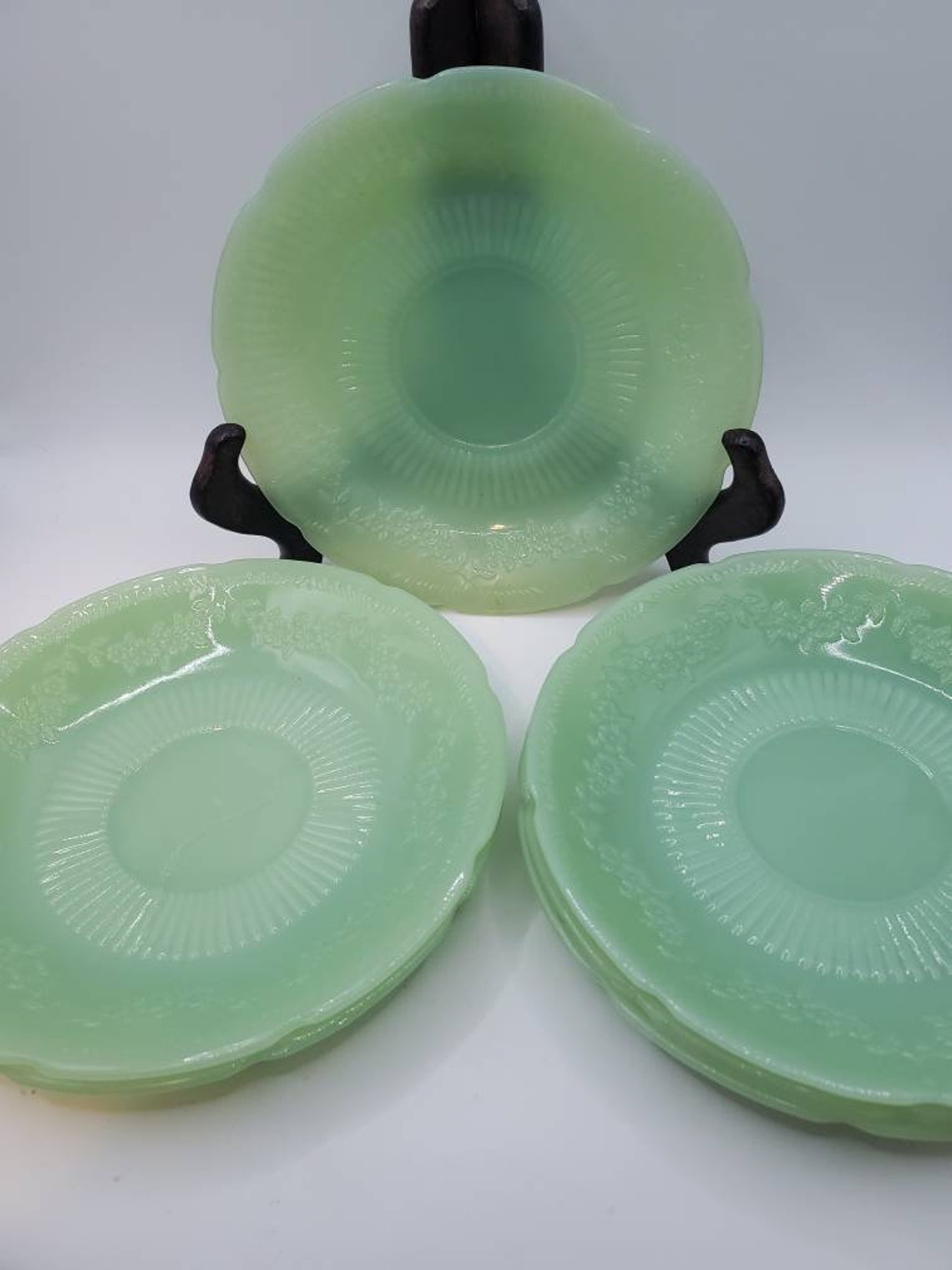 Fire King Jadeite Alice Floral Saucers 1940s Sold Individually Etsy