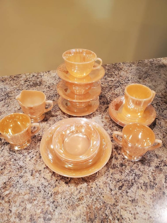 Vintage Anchor Hocking Peach Lustre Laurel Leaf Dinnerware - 1950s