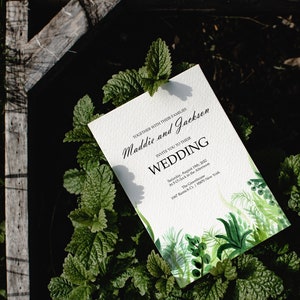 Convite de casamento Greenery para impressão / Photoshop e Canva editável / Download instantâneo