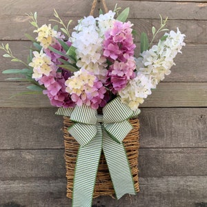 Summer Basket Wreath, Lilac Wreath, Farmhouse Wreath, Summer Wreath, Front Door Wreath, Spring Wreath, Lilac Wreath, Olive Leaf Wreath