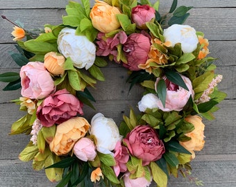 Spring  Peony Wreath, Pink Peony Wreath, Summer Wreaths For Front Door, Front Door Wreath, Pink Wreath, Farmhouse Wreath, Housewarming Gift