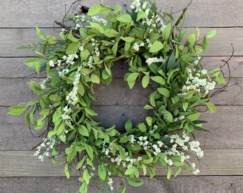 Greenery Wreath, Summer Wreath For Front Door,  White Berry Wreath, Farmhouse Wreath, Cottagecore Wreath, Spring Wreath, Spring Decor