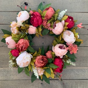 Peony Wreath For Front Door, Summer Wreath, Pink Spring Peony  Wreath, Seasonal Wreath, Hydrangea Wreath, Front Door Wreath