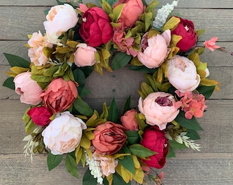 Peony Wreath For Front Door, Summer Wreath, Pink Spring Peony  Wreath, Seasonal Wreath, Hydrangea Wreath, Front Door Wreath