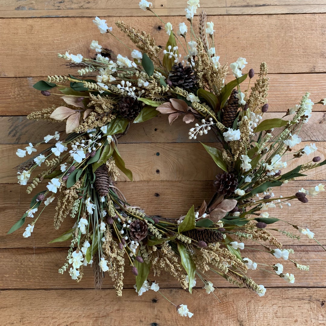 Neutral Wreath for Front Door, Autumn Foliage Wreath, Fall Front Door ...