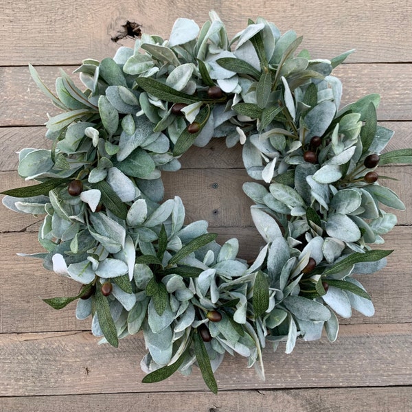 Year Round Greenery Wreath, Lambs Ear Wreath, Farmhouse Wreath, Olive Branch Wreath For Front Door, Year Round Wreath, Front Door Wreath