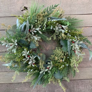 Winter Pine Wreath, Winter Eucalyptus And Evergreen Wreath For Front Door, Winter Decor, Farmhouse Wreath, Christmas Wreaths