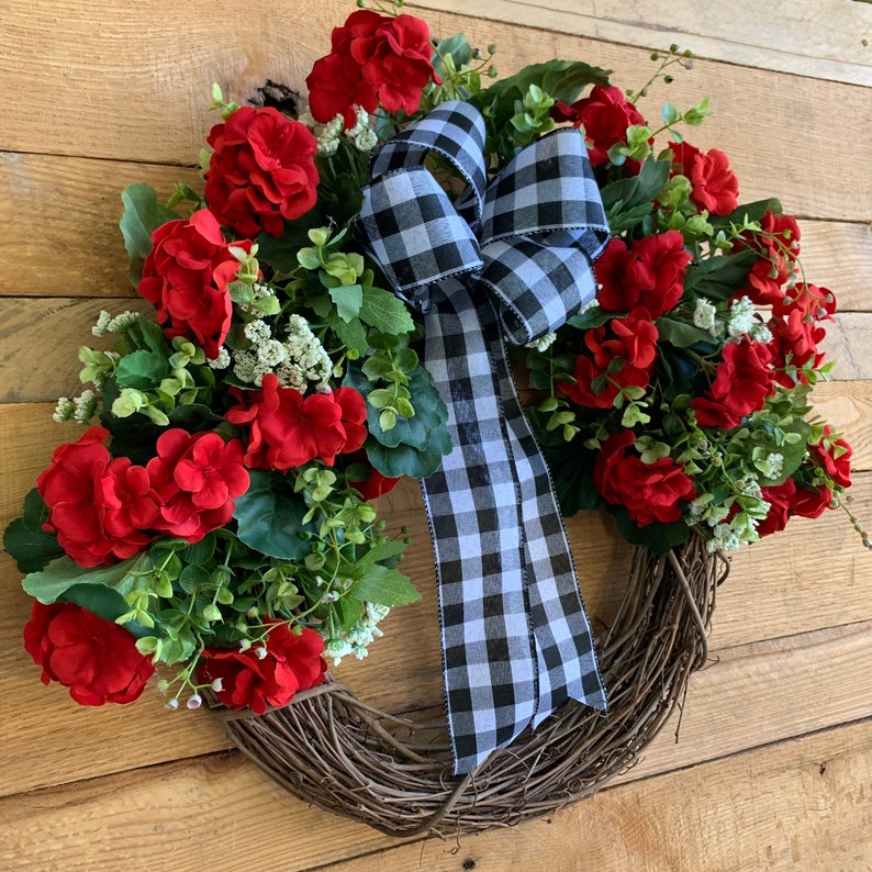 Geranium Wreath for Front Door Farmhouse Wreath Boxwood Etsy