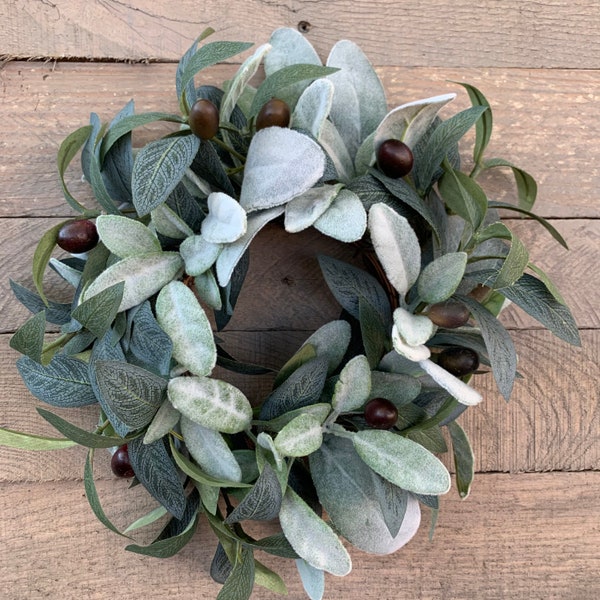 Olive Branch Wreath, Lambs Ear Wreath, Year-Round Greenery Wreath, Mini Wreath, Farmhouse Wreath, Candle Ring, Housewarming Gift