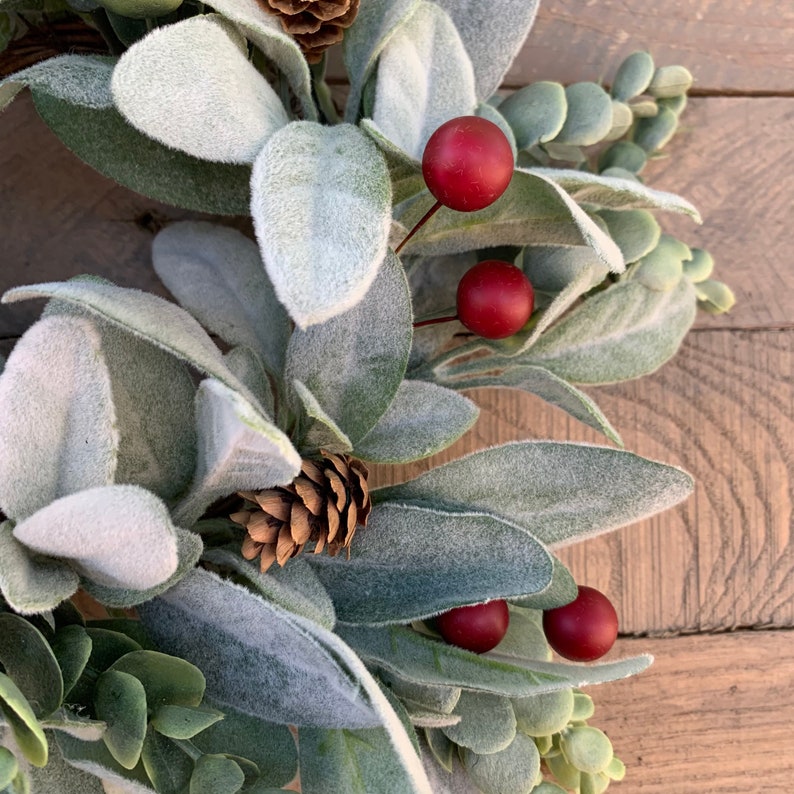 Mini Christmas Wreath Lambs Ear Wreath Small Candle Wreath Etsy