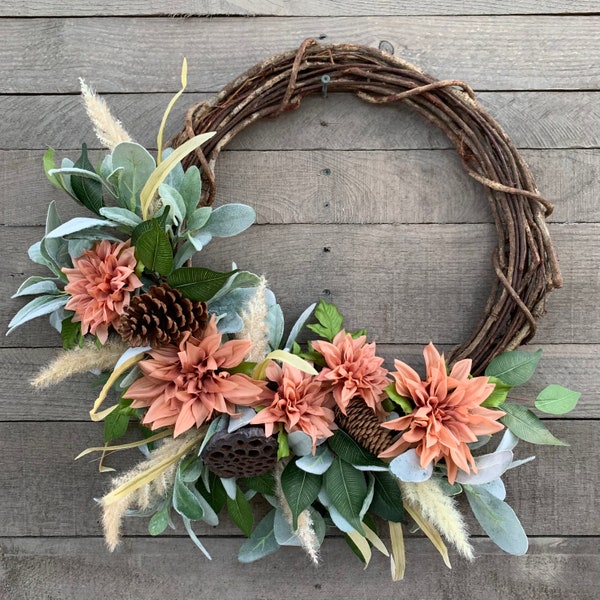Fall Dahlia Wreath, Fall Wreath For Front Door, Front Door Wreath, Thanksgiving Wreath, Farmhouse Wreath, Autumn Wreath, Fall Door Decor