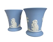 Pair of Wedgwood Jasper Bell Vases - Blue Jasperware - Made In England