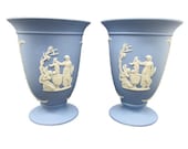 Pair Of Wedgwood Jasper Achilles Vases Light Blue Jasperware First Quality Excellent