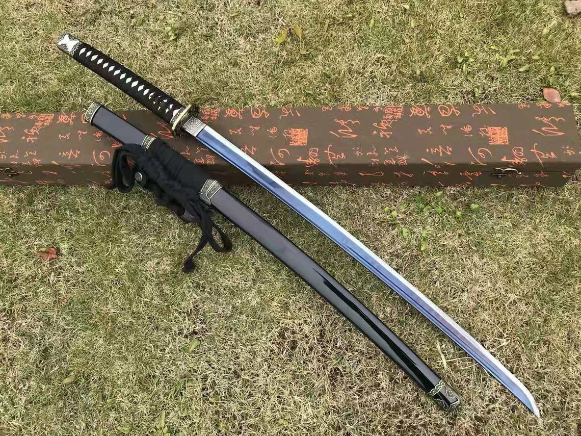 Handmade Carbon Steel Sword Straight Blade Line Samurai Sword Etsy