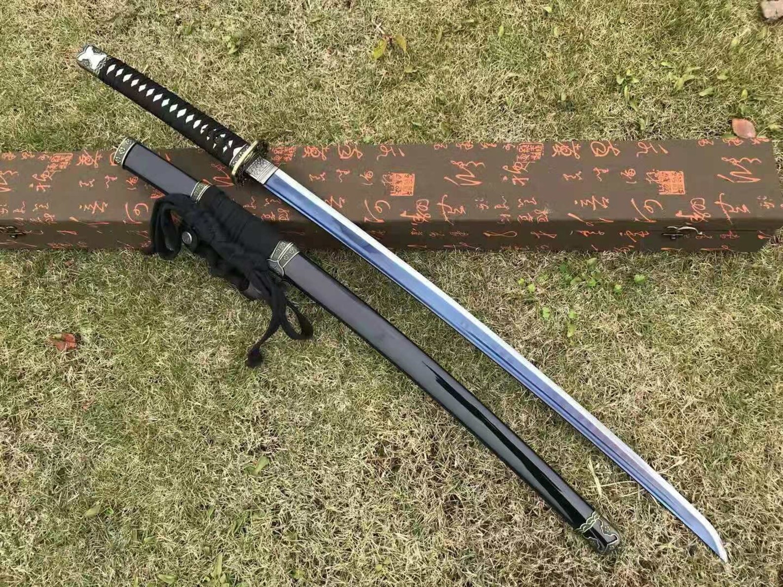 Handmade Carbon Steel Sword Straight Blade Line Samurai Sword Etsy