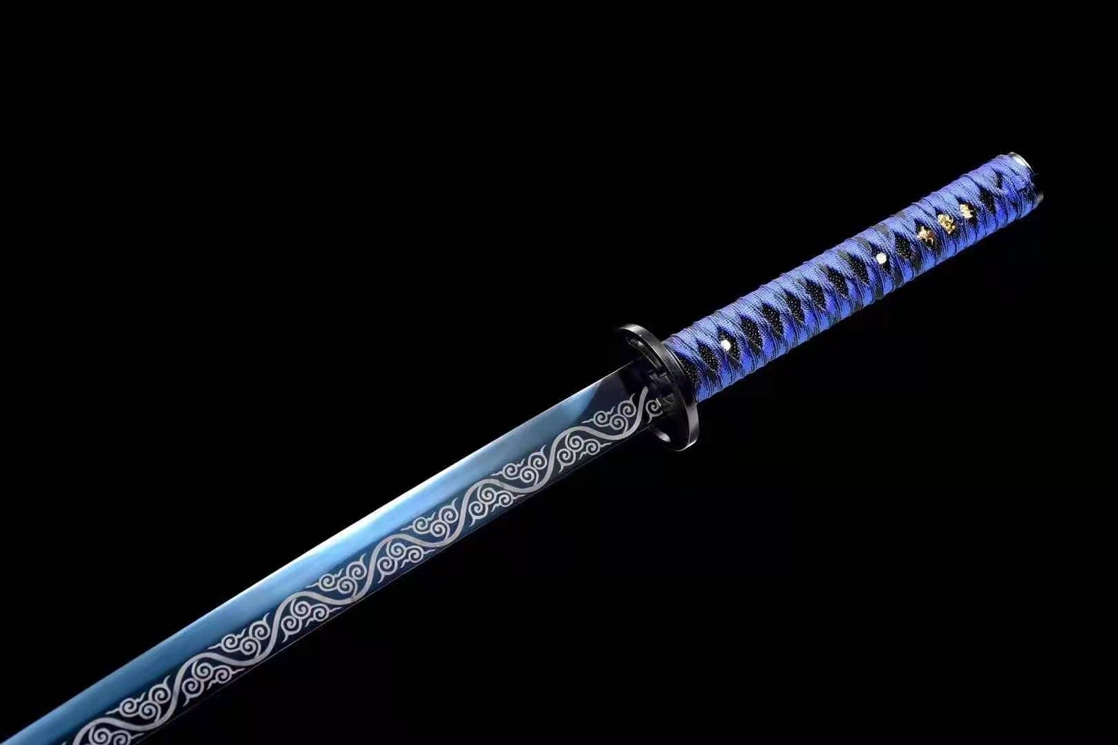 Blue samurai sword handmade blue blade high carbon steel real | Etsy