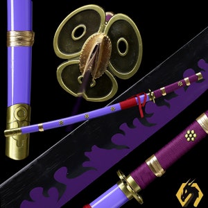 Handmade Anime Katana One Piece Roronoa Zoro's Enma Sword 1095 High Carbon  Steel Purple