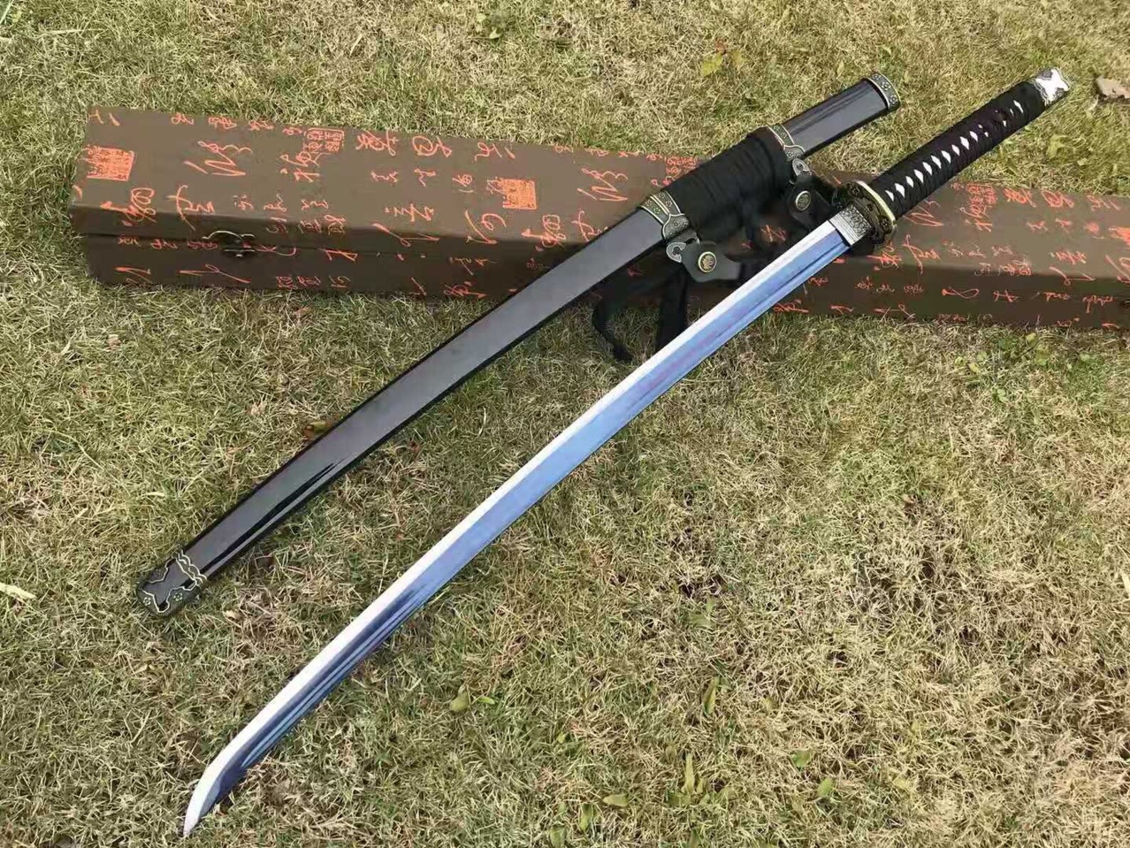 Handmade Carbon Steel Sword Straight Blade Line Samurai Sword Etsy