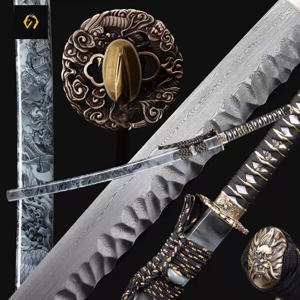 Handmade Damascus Steel Full Tang Katana Training Katana Fighting Master