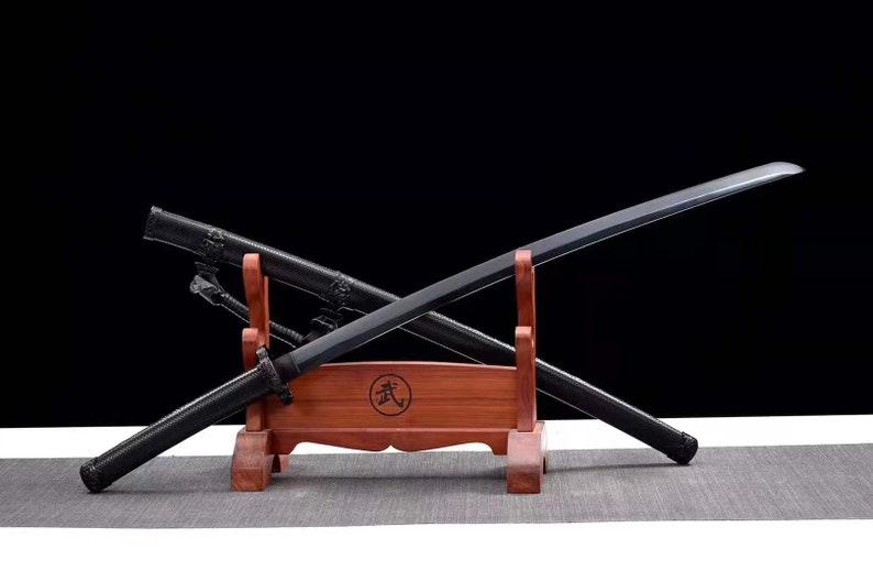 Hand-made manganese steel forged Japanese samurai sword, katana, tai sword, training sword, ready for battle-[Black chrysanthemum sword] 