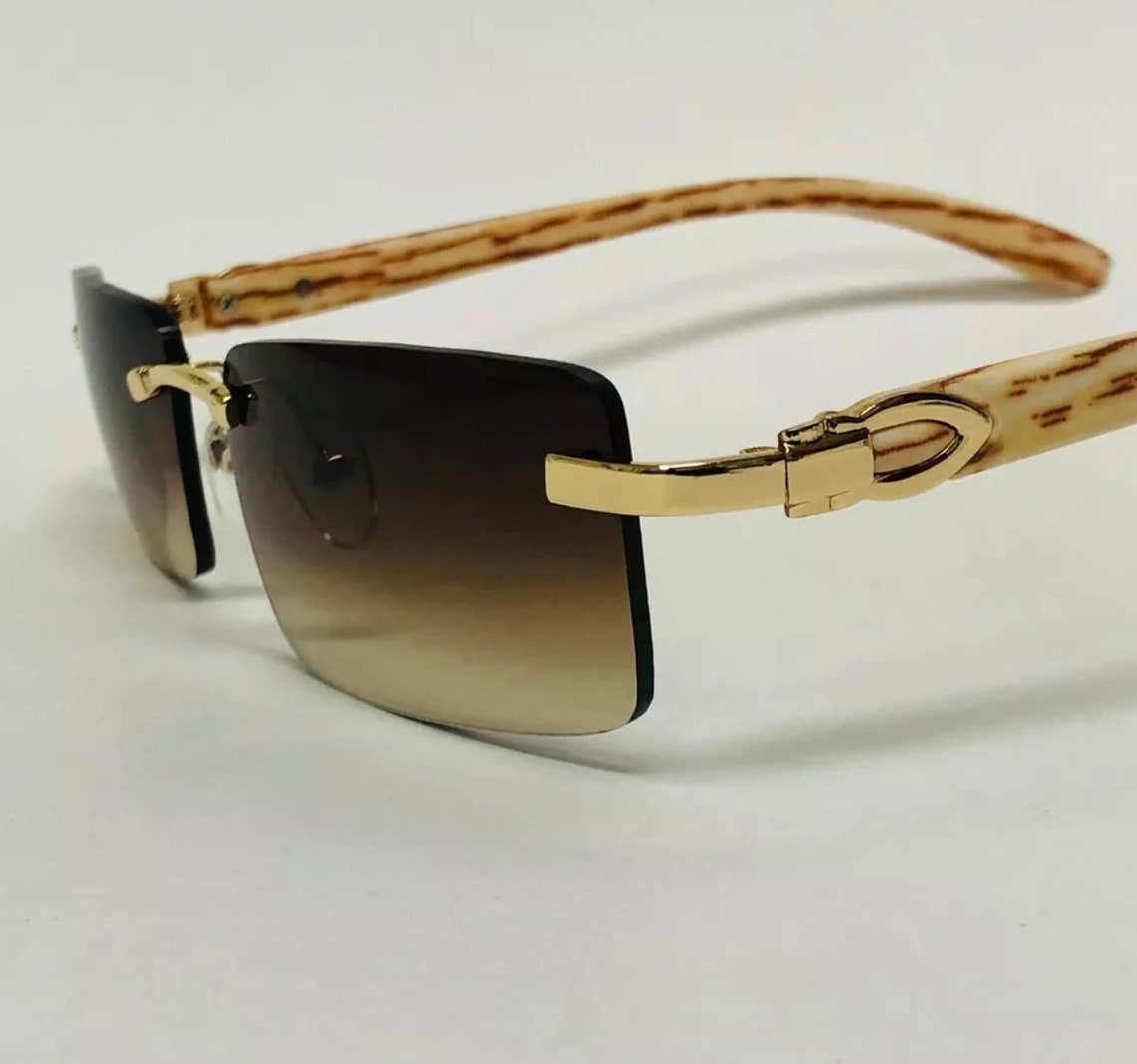 Mens Rimless Buffs Glasses Brown Gold Etsy